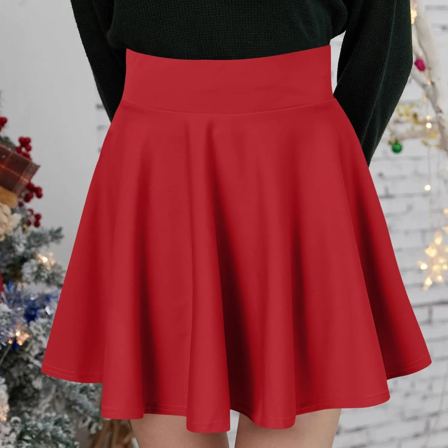Womens Skirts Short Length with Slim Liner Stretchy High Elastic Waist Pleated Mini Shorts Skirts for Women
