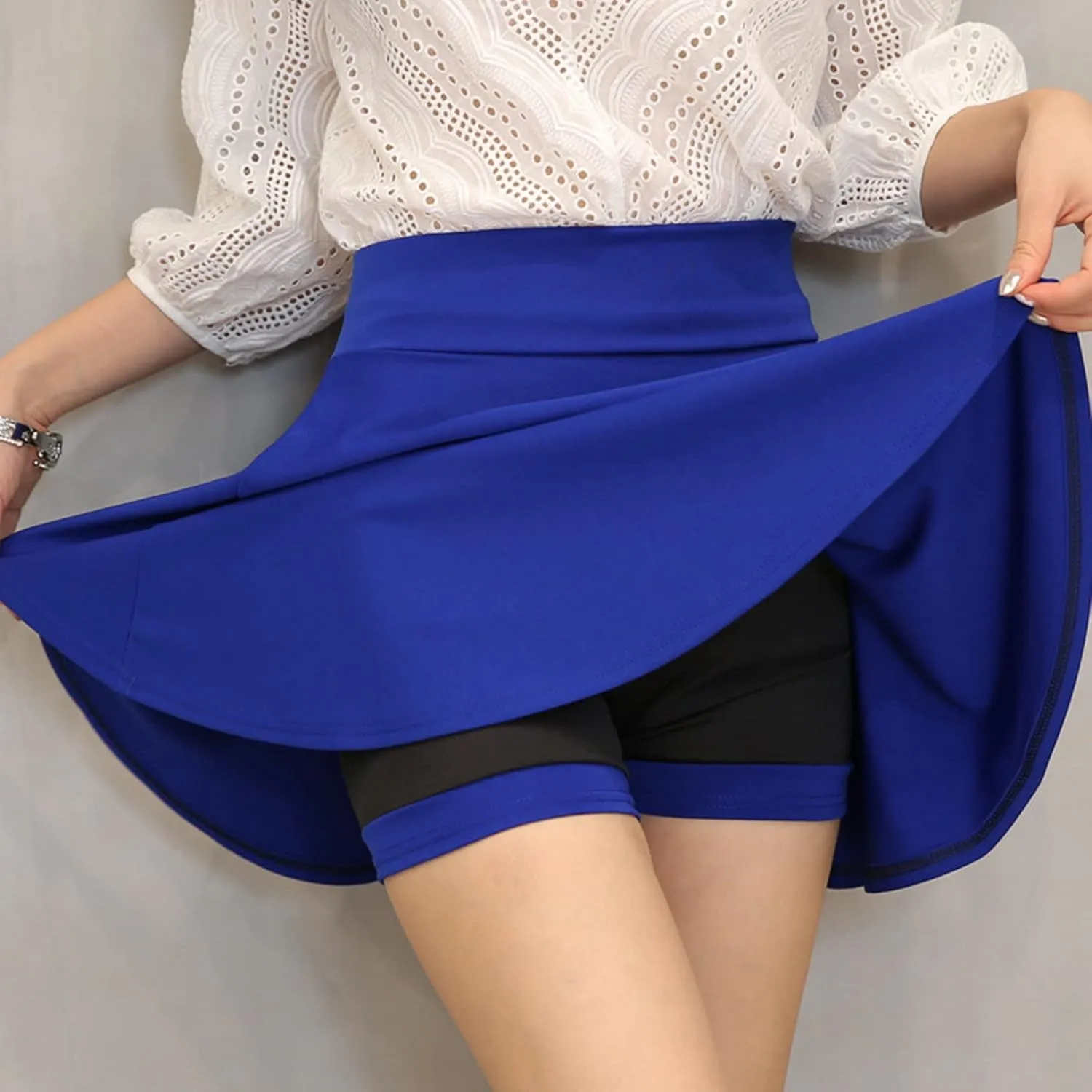 Womens Skirts Short Length with Slim Liner Stretchy High Elastic Waist Pleated Mini Shorts Skirts for Women