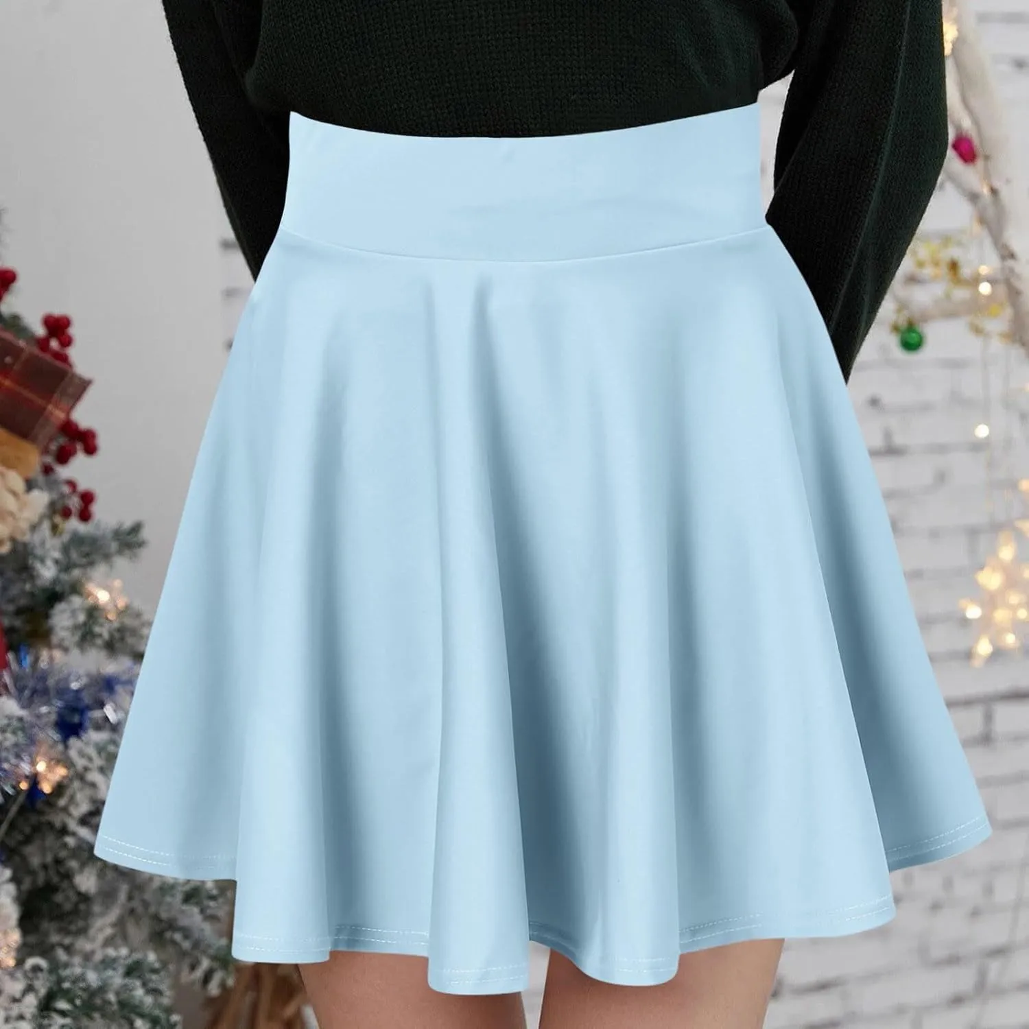 Womens Skirts Short Length with Slim Liner Stretchy High Elastic Waist Pleated Mini Shorts Skirts for Women