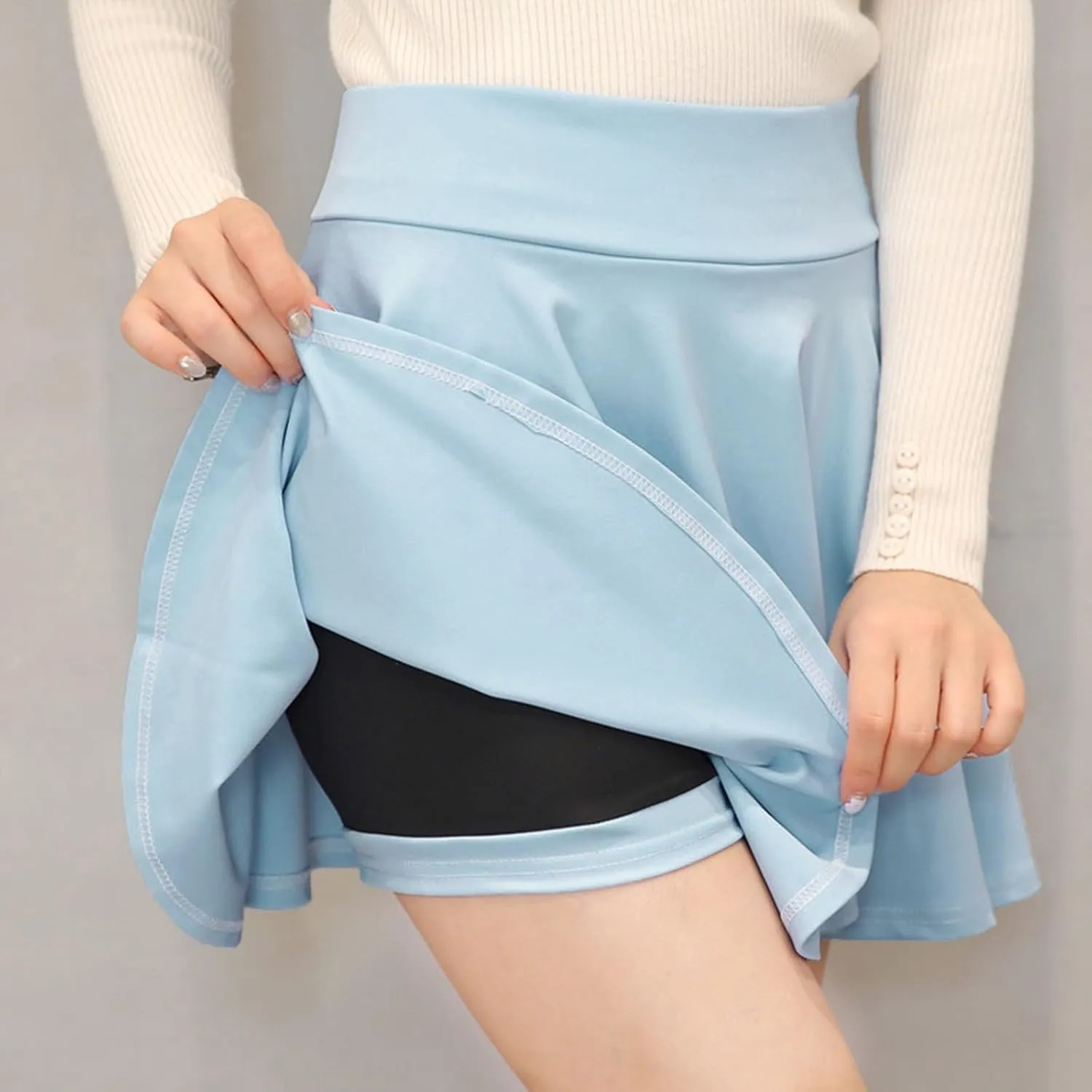 Womens Skirts Short Length with Slim Liner Stretchy High Elastic Waist Pleated Mini Shorts Skirts for Women