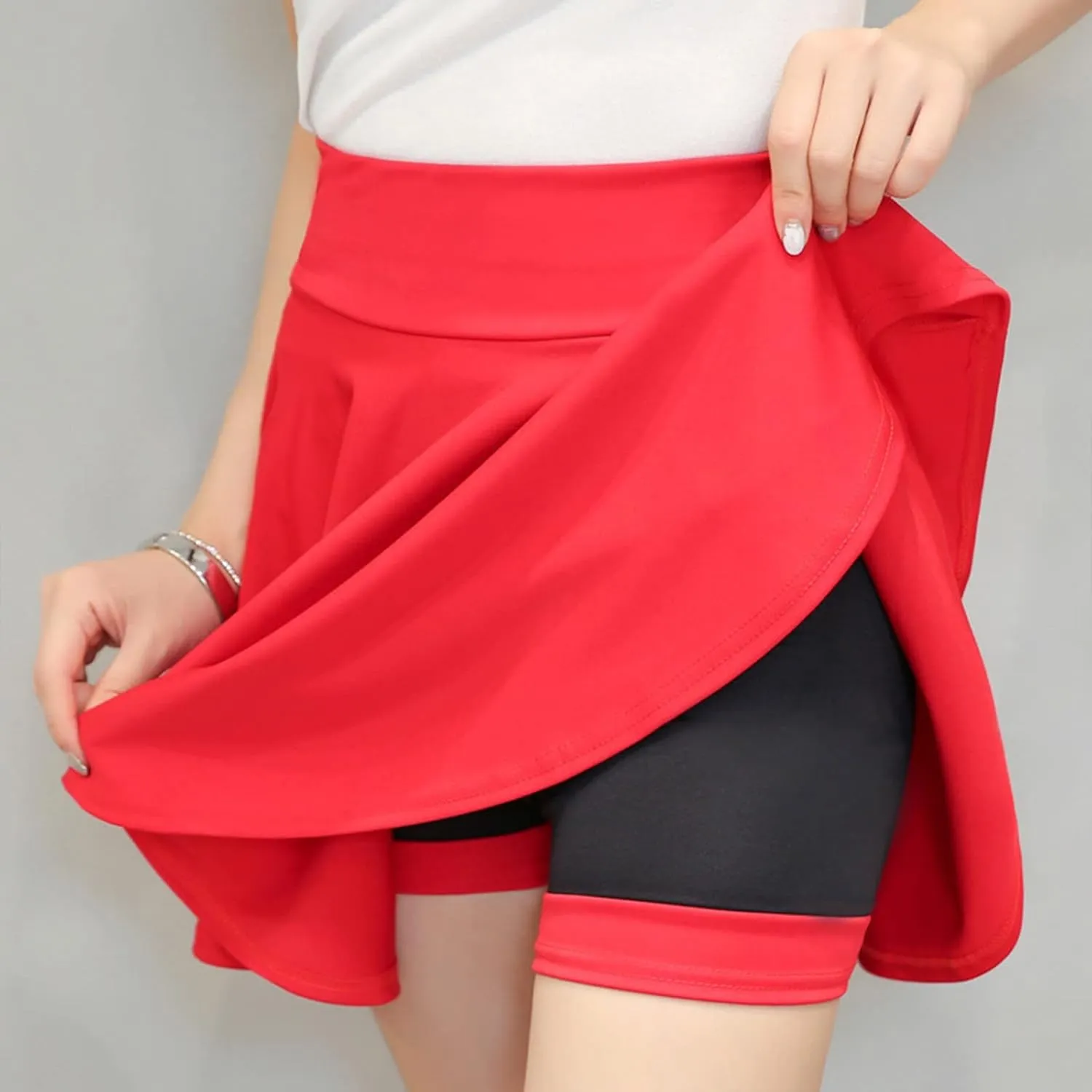 Womens Skirts Short Length with Slim Liner Stretchy High Elastic Waist Pleated Mini Shorts Skirts for Women