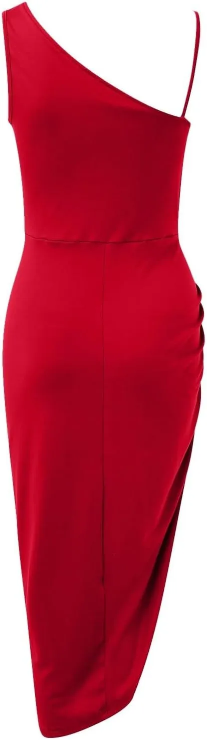 Women's Solid Color Sexy Slit Long Skirt Pleated Single Shoulder Evening Dress Casual Skirt Cocktail Dresses
