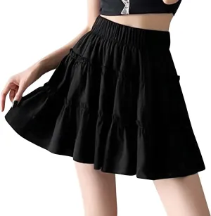 Womens Solid Mini Layered Skirt Ruffle High Elastic Waist Short Flowy Cute Summer Cute Skirts with Shorts