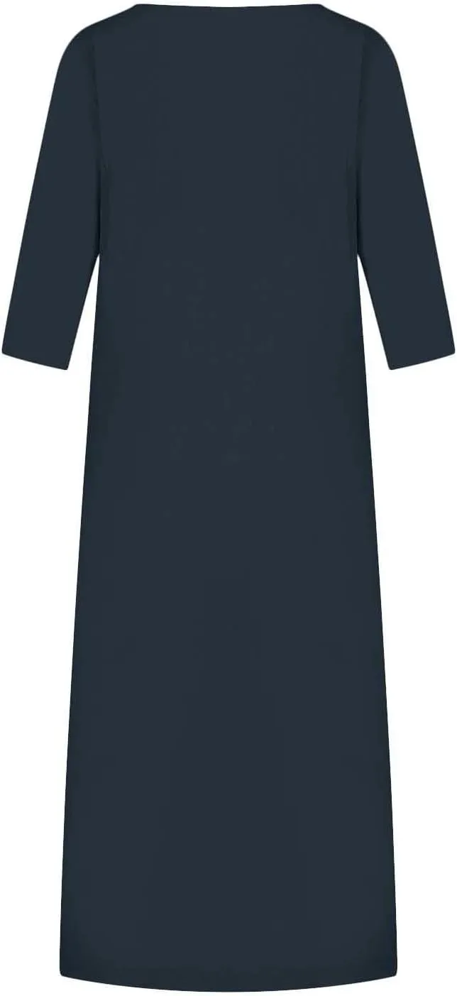 Women's Spring Cotton Linen Casual Loose Shift Tunic Dresses Summer Pleated Tassel Tie Long Sleeve Beach Tshirt Dress