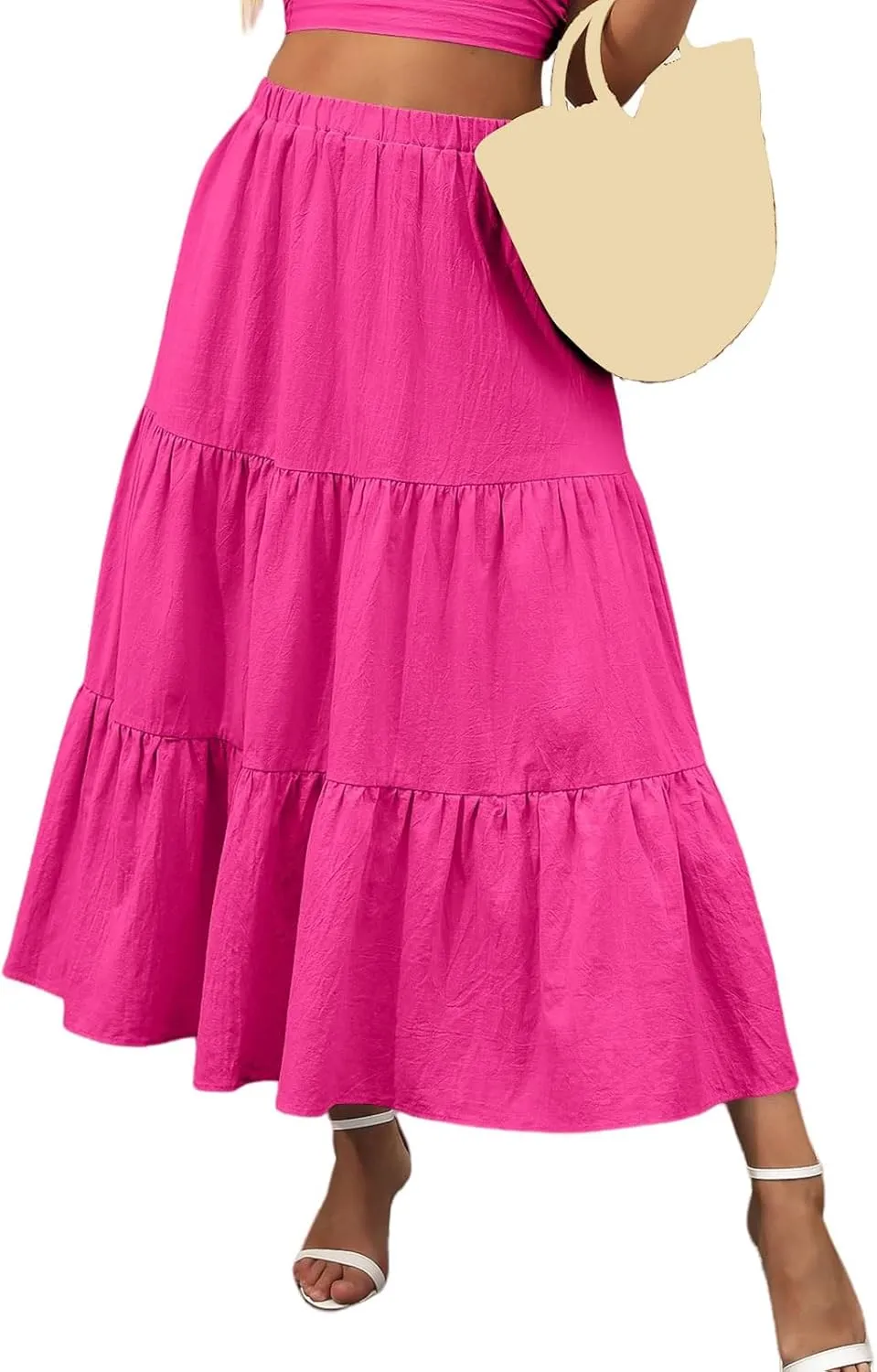 Womens Summer Maxi Skirt High Casual Elastic Waist Flowy Swing Skirts Boho Pleated A-Line Skirt 2025 Fashion