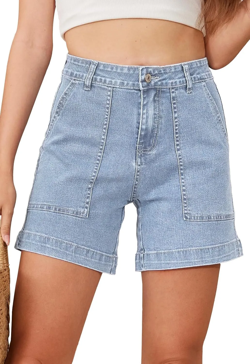Women's Summer Stretch Jean Shorts with Pockets Casual High Waisted Denim Shorts