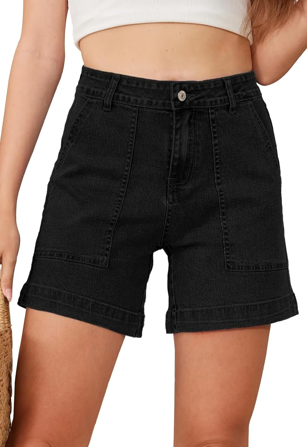 Women's Summer Stretch Jean Shorts with Pockets Casual High Waisted Denim Shorts
