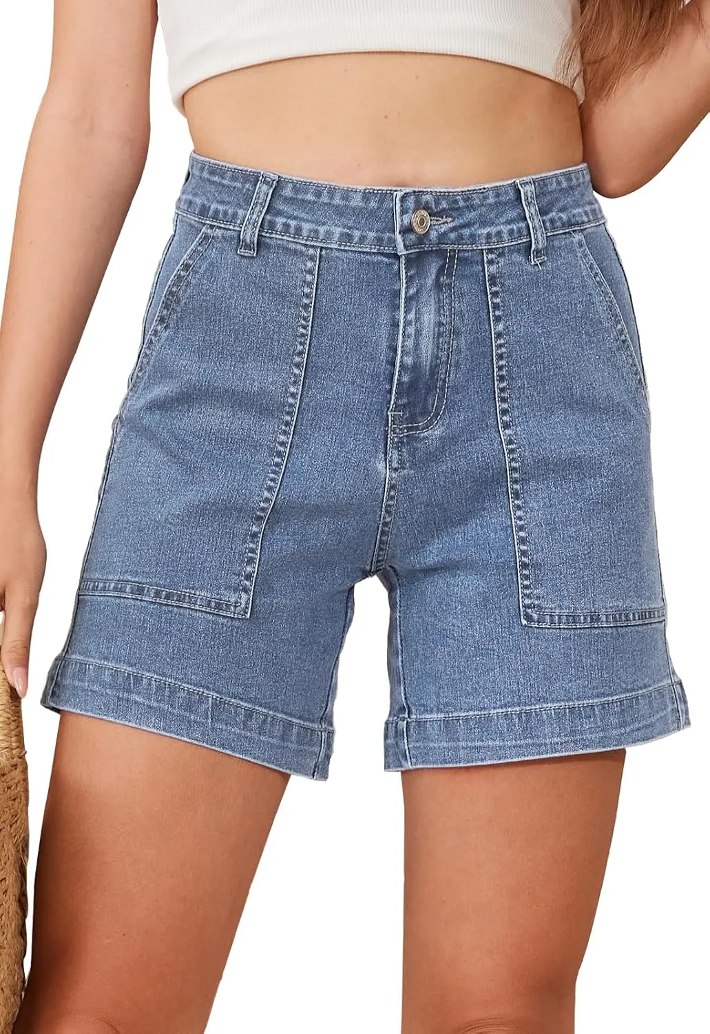 Women's Summer Stretch Jean Shorts with Pockets Casual High Waisted Denim Shorts