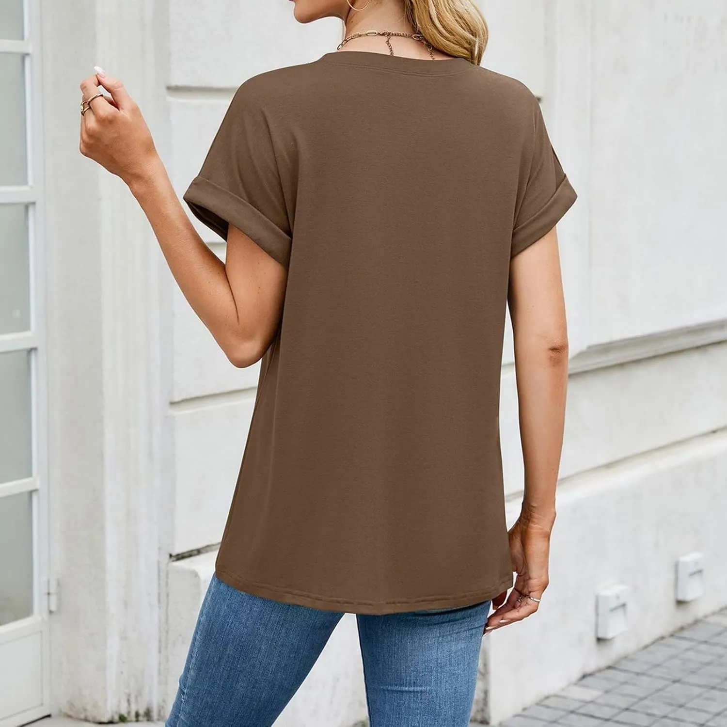 Womens T Shirts Plain Crew Neck Short Sleeve Cotton Oversized Tshirts Casual Loose Basic Tees Cute Summer Tops