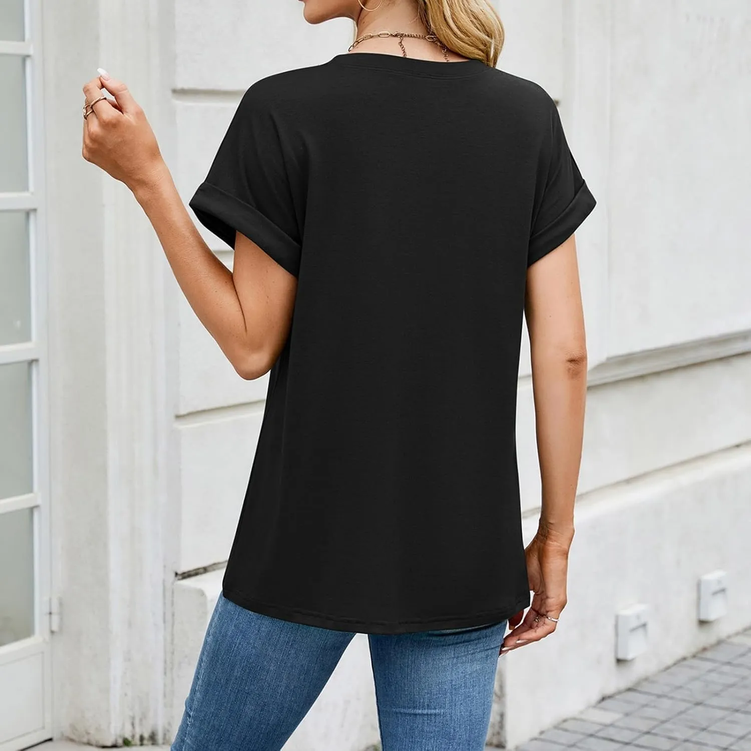 Womens T Shirts Plain Crew Neck Short Sleeve Cotton Oversized Tshirts Casual Loose Basic Tees Cute Summer Tops