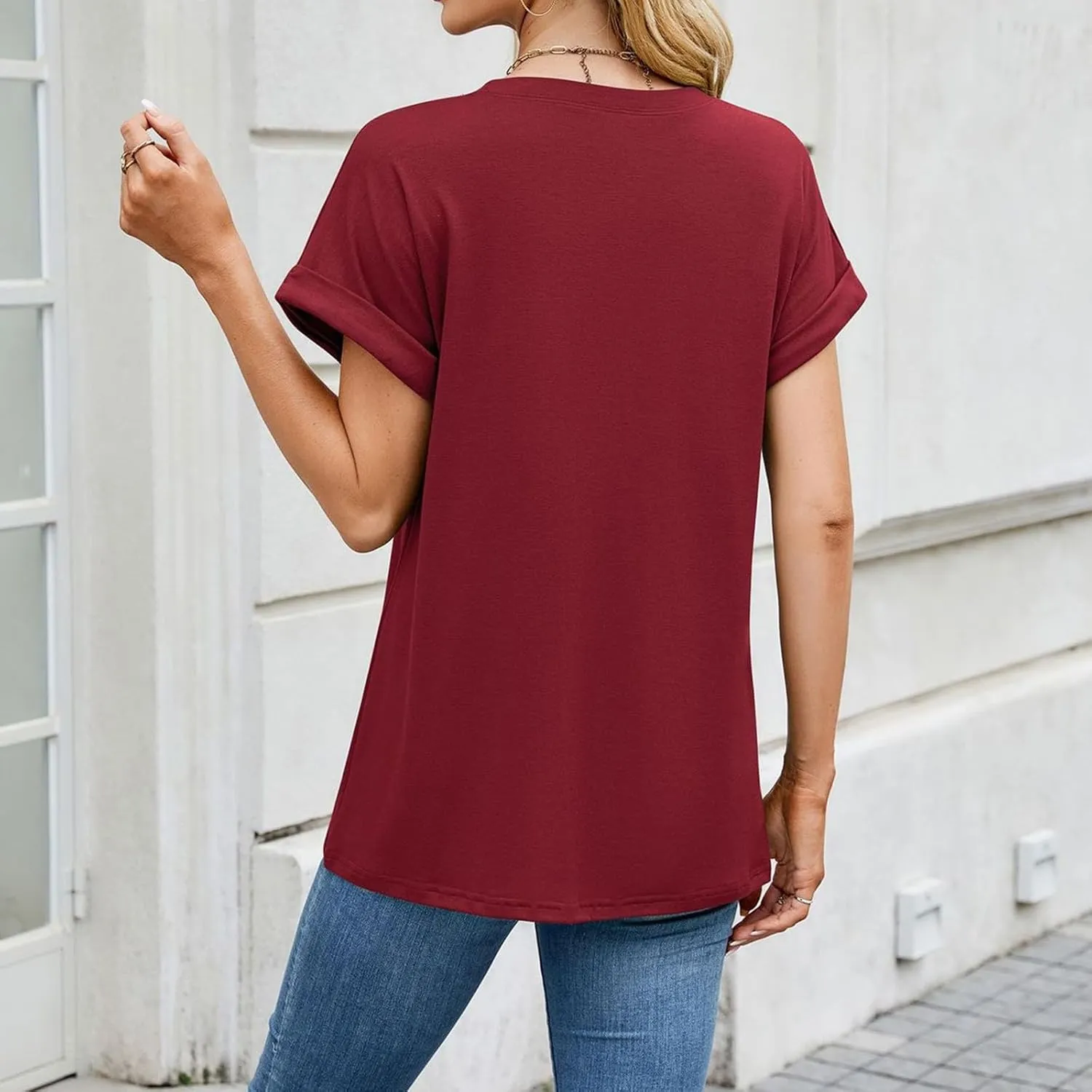 Womens T Shirts Plain Crew Neck Short Sleeve Cotton Oversized Tshirts Casual Loose Basic Tees Cute Summer Tops