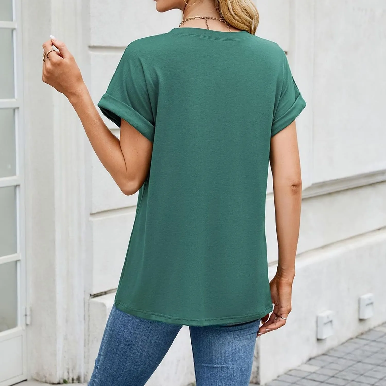 Womens T Shirts Plain Crew Neck Short Sleeve Cotton Oversized Tshirts Casual Loose Basic Tees Cute Summer Tops
