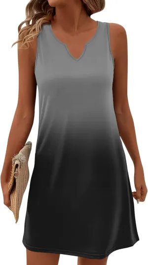 Women's Tank Nightgown Dresses V Neck Sleepshirts Soft Dress Sleeveless Solid Color Chemise Nightdress S-XXL