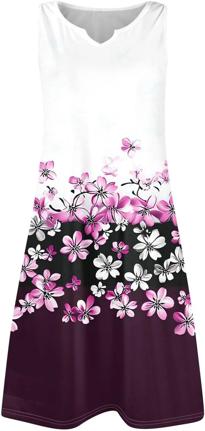 Women's Tank Nightgown Dresses V Neck Sleepshirts Soft Dress Sleeveless Solid Color Chemise Nightdress S-XXL