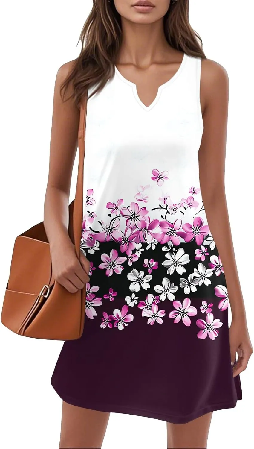 Women's Tank Nightgown Dresses V Neck Sleepshirts Soft Dress Sleeveless Solid Color Chemise Nightdress S-XXL