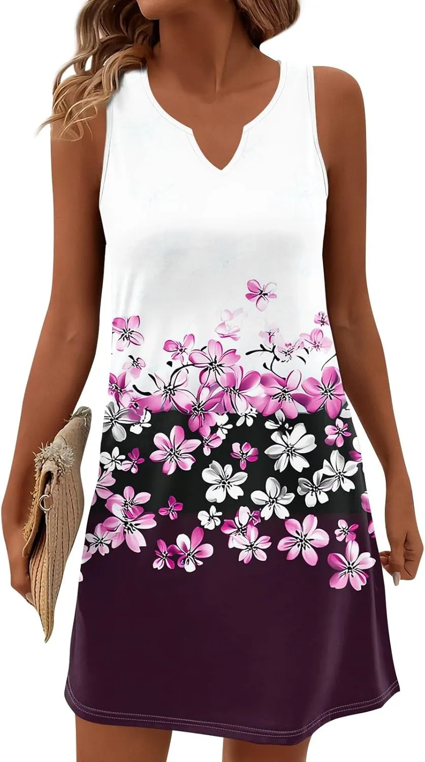 Women's Tank Nightgown Dresses V Neck Sleepshirts Soft Dress Sleeveless Solid Color Chemise Nightdress S-XXL