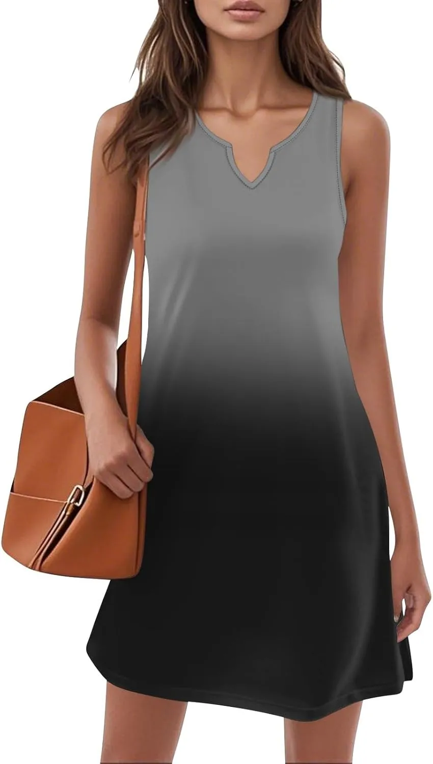 Women's Tank Nightgown Dresses V Neck Sleepshirts Soft Dress Sleeveless Solid Color Chemise Nightdress S-XXL