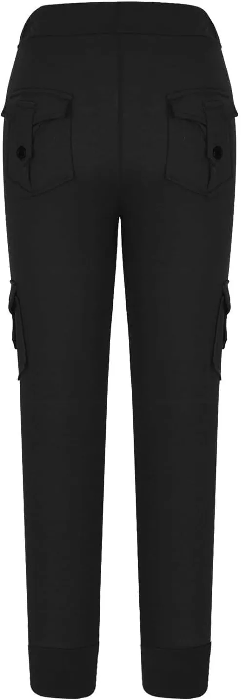 Womens Tapered Yoga Pants Butt Lifting Athletic Pant Stretch High Waisted Pants Button Up Cargo Pant with Pockets