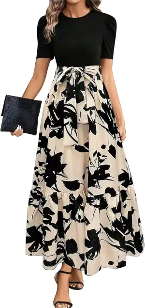 Work Dresses for Women 2025 Elegant Classy Summer Empire Waist Short Sleeve A Line Dress Wedding Guest Wrap Sundress
