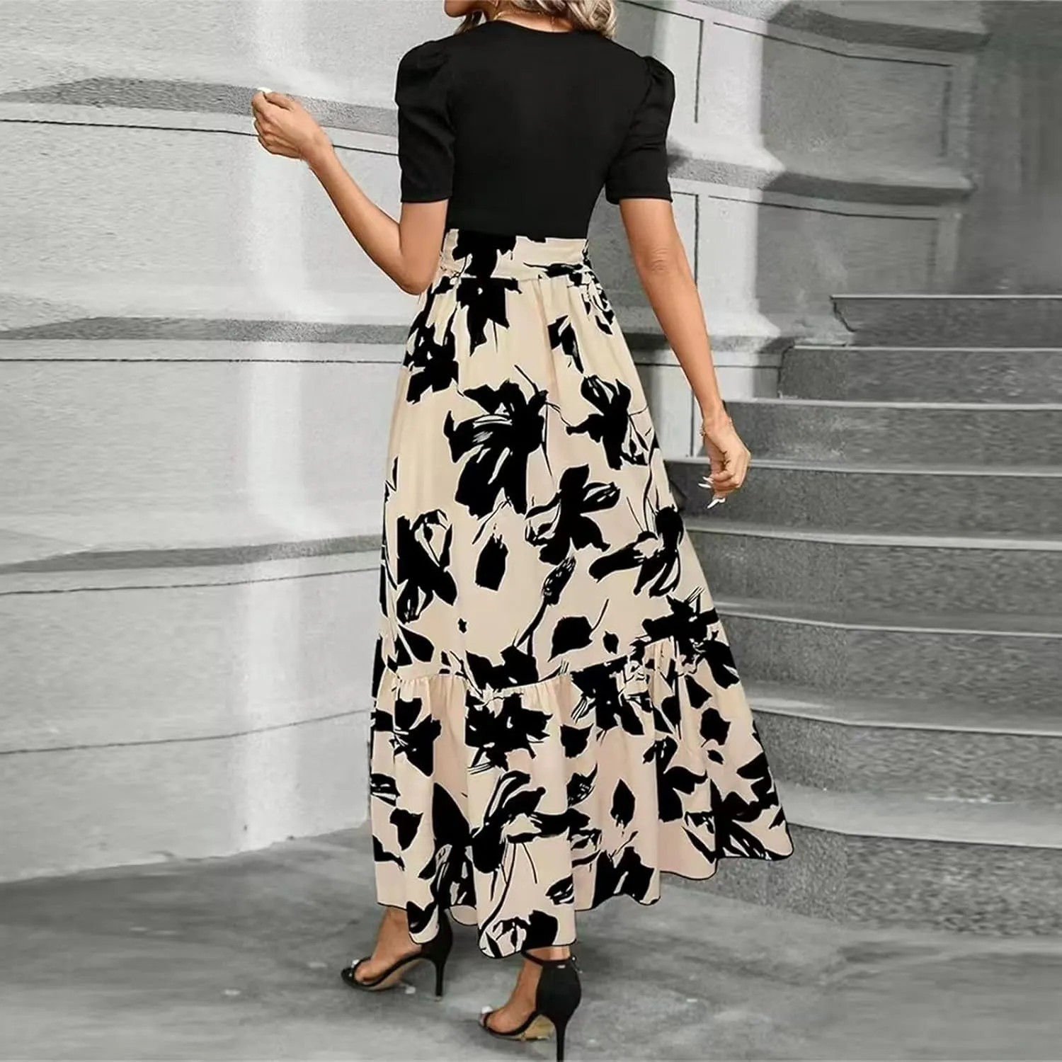 Work Dresses for Women 2025 Elegant Classy Summer Empire Waist Short Sleeve A Line Dress Wedding Guest Wrap Sundress