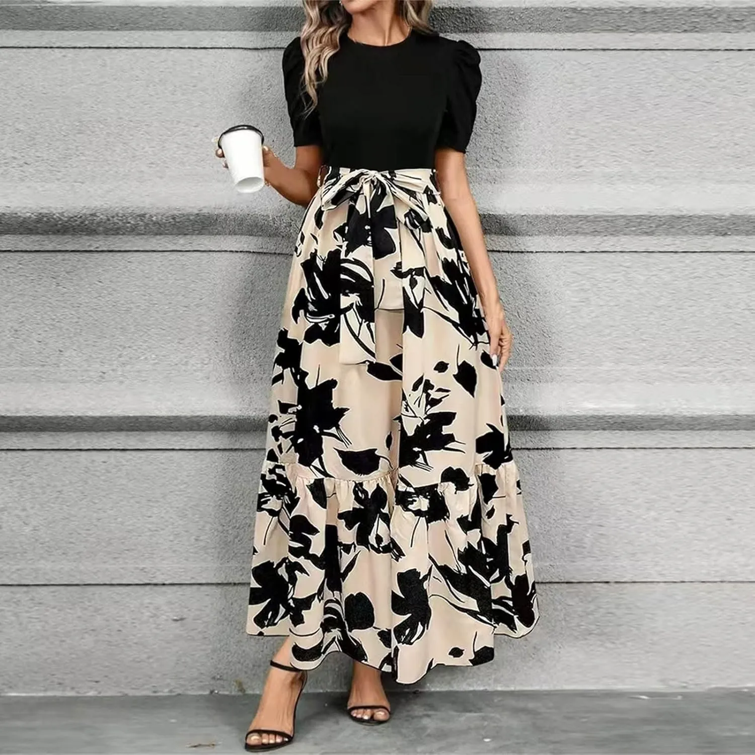 Work Dresses for Women 2025 Elegant Classy Summer Empire Waist Short Sleeve A Line Dress Wedding Guest Wrap Sundress