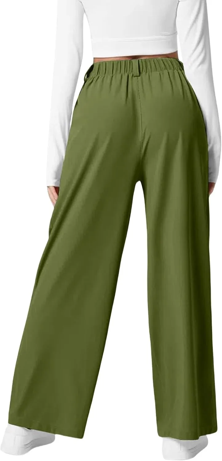 Work Pants Women 2025 Fashion High Waisted Wide Leg Dress Pants Comfy Straight Leg Office Pant Light Pleated Trouser