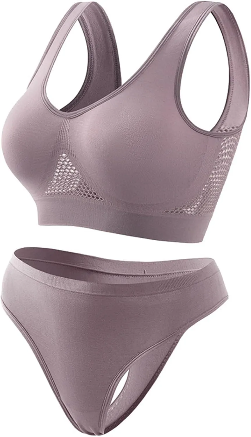 Workout Sets for Women Two Piece Plus Size Seamless High Impact Mesh Sports Bra Boyshort Panty Gym Fitness Yoga Sets