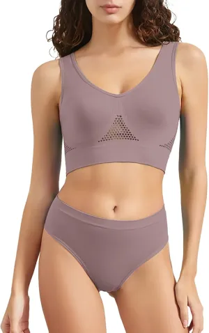 Workout Sets for Women Two Piece Plus Size Seamless High Impact Mesh Sports Bra Boyshort Panty Gym Fitness Yoga Sets