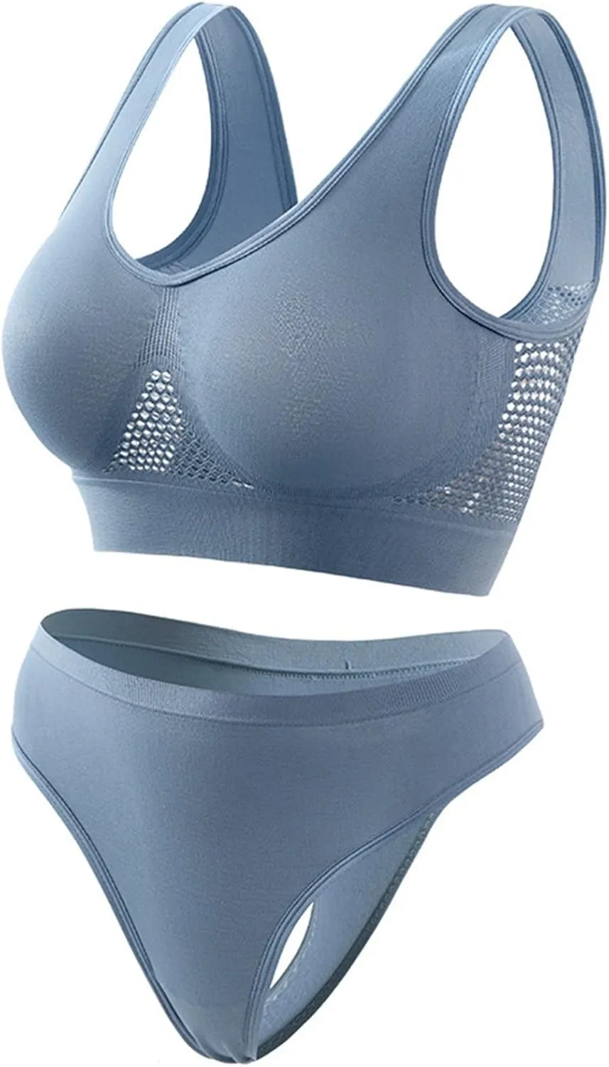 Workout Sets for Women Two Piece Plus Size Seamless High Impact Mesh Sports Bra Boyshort Panty Gym Fitness Yoga Sets