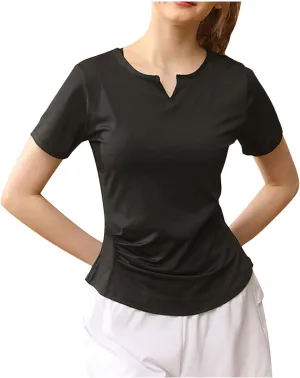 Workout Tops for Women Slim Fit V Neck Breathable Yoga T Shirts Casual Gym Running Athletic Quick Dry Tee T Shirts