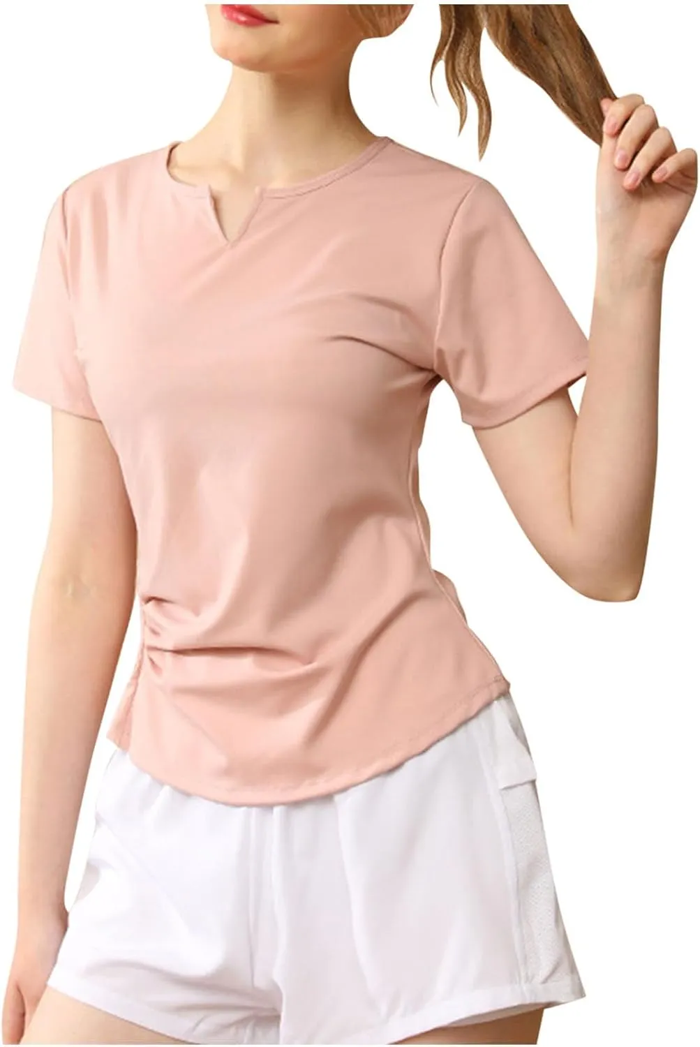 Workout Tops for Women Slim Fit V Neck Breathable Yoga T Shirts Casual Gym Running Athletic Quick Dry Tee T Shirts