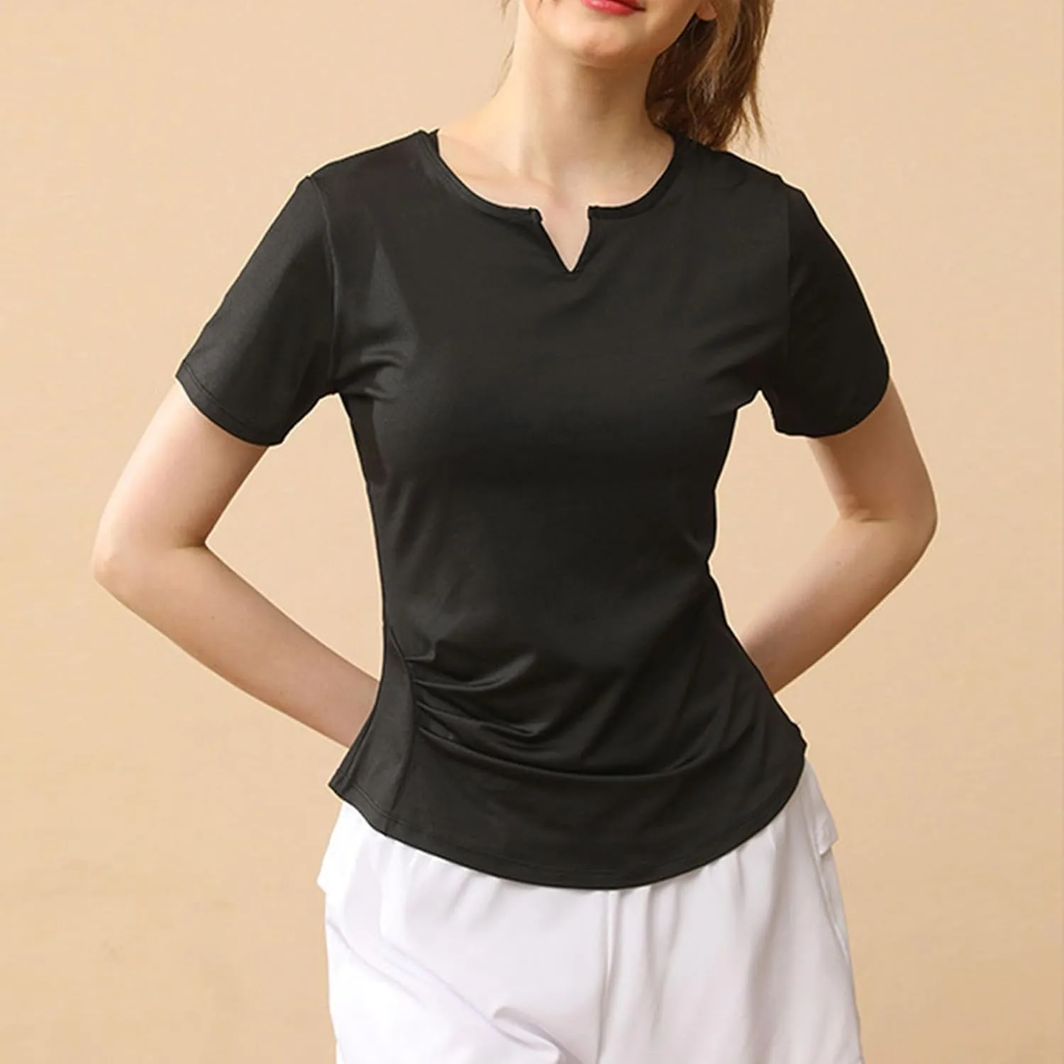 Workout Tops for Women Slim Fit V Neck Breathable Yoga T Shirts Casual Gym Running Athletic Quick Dry Tee T Shirts