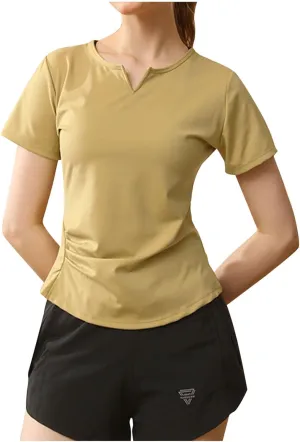 Workout Tops for Women Slim Fit V Neck Breathable Yoga T Shirts Casual Gym Running Athletic Quick Dry Tee T Shirts