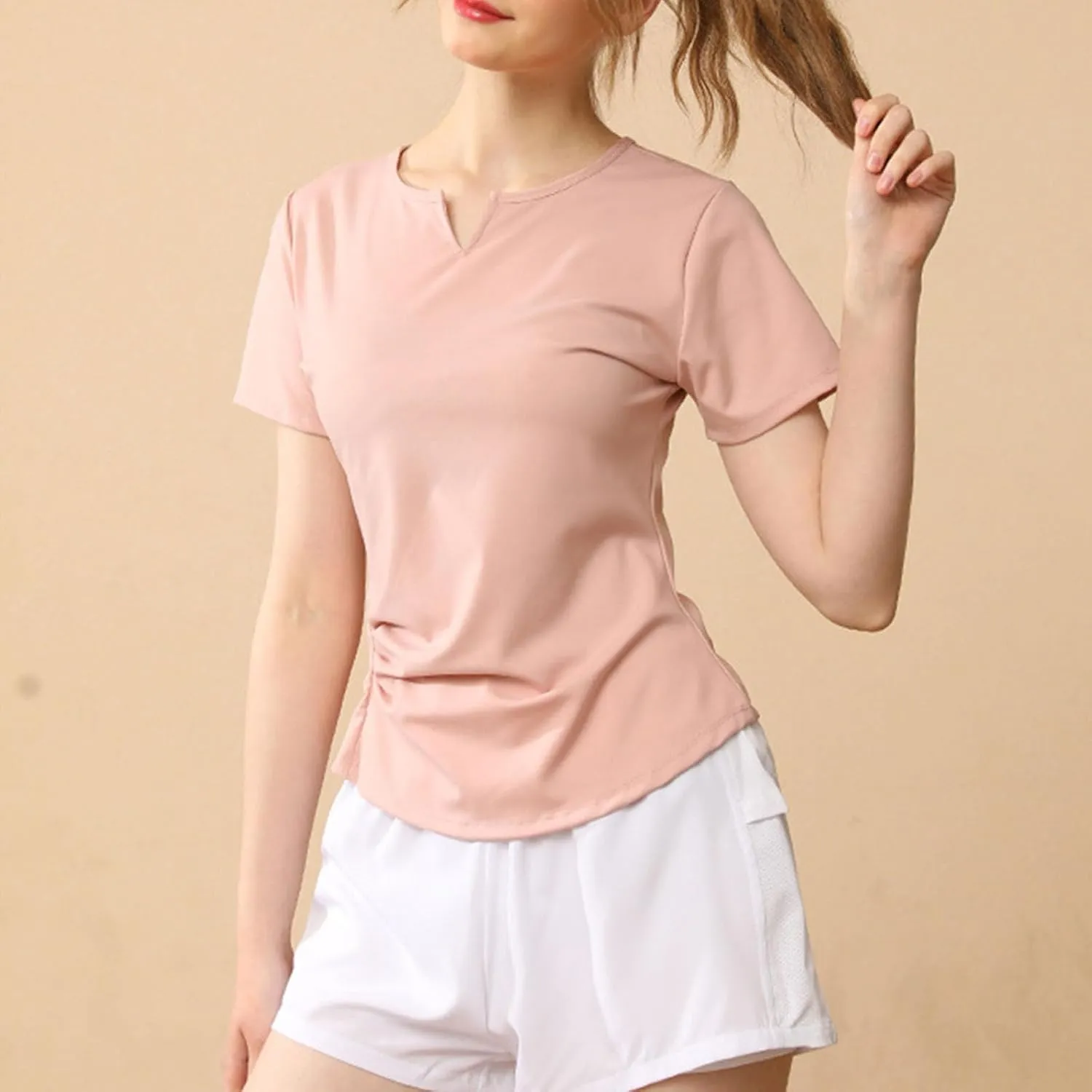 Workout Tops for Women Slim Fit V Neck Breathable Yoga T Shirts Casual Gym Running Athletic Quick Dry Tee T Shirts