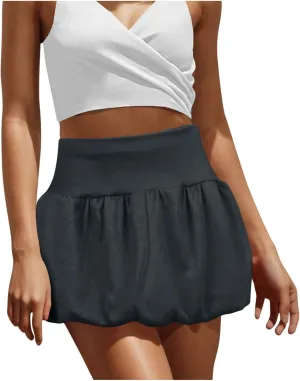 Xiaojmake Women Bubble Skirt Low Waist Pleated Cute Puffy Skirts Flared A Line Mini Balloon Skirt Ruffle Ruched Skater Skirts