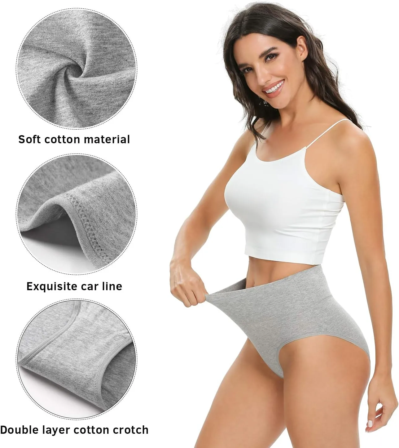 Xibing Women's Cotton Underwear Soft Breathable High Waist Briefs Full Coverage Panties Multipack