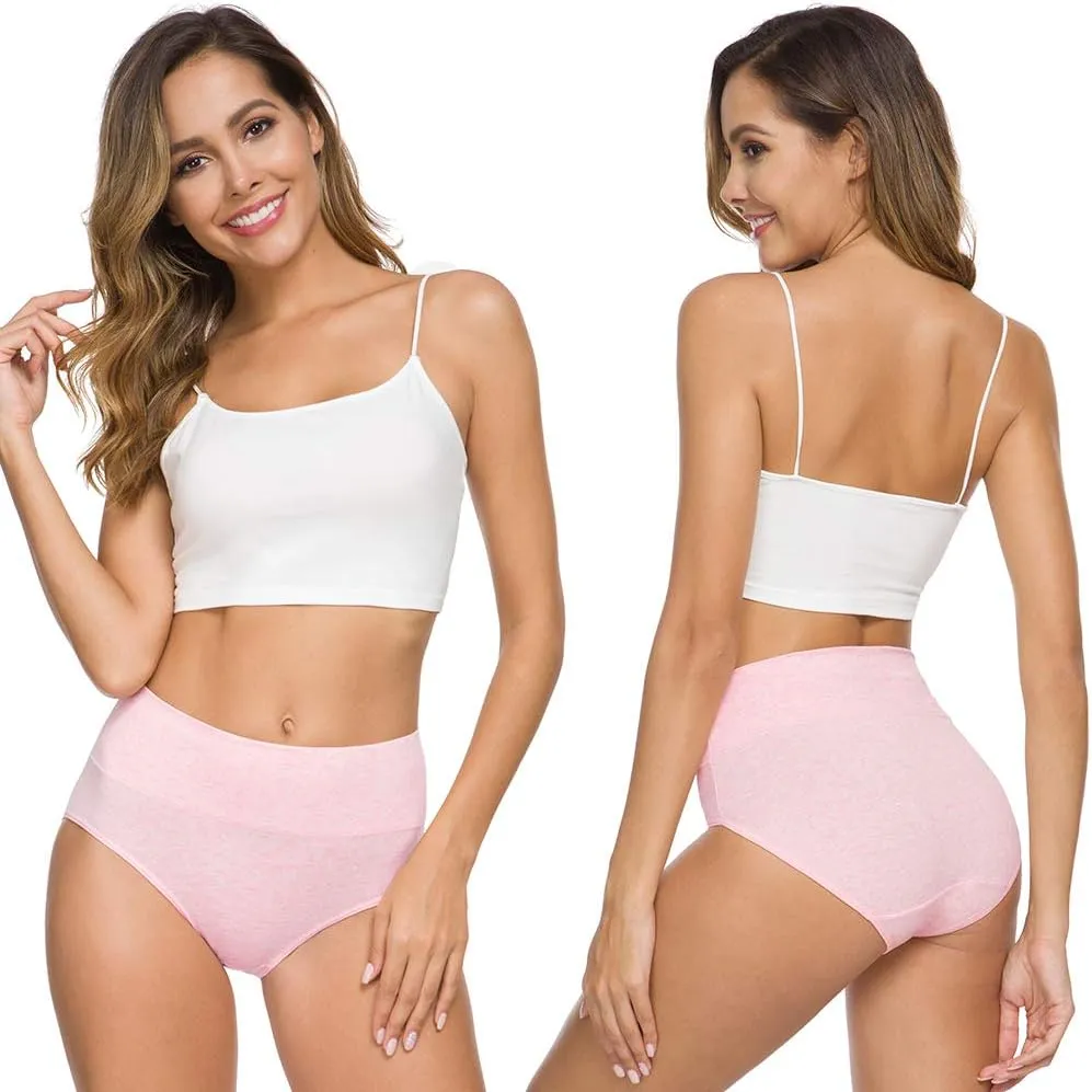Xibing Women's Cotton Underwear Soft Breathable High Waist Briefs Full Coverage Panties Multipack