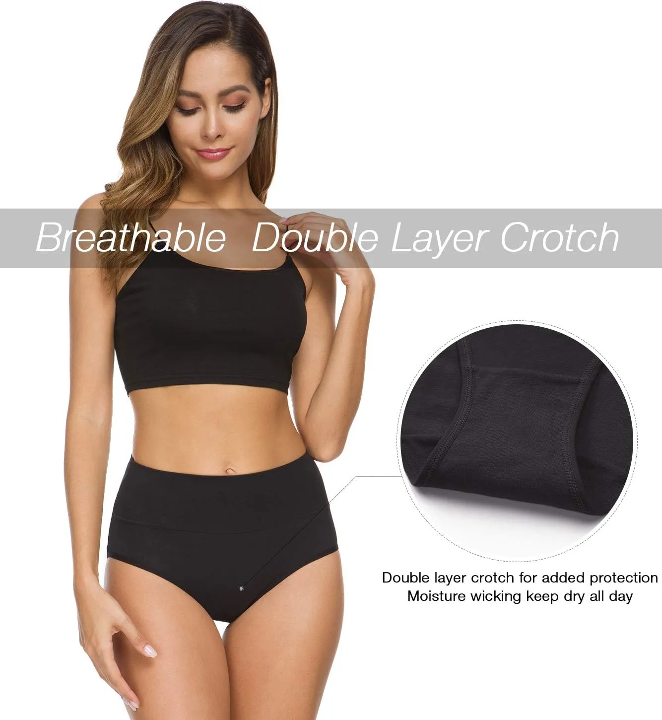 Xibing Women's Cotton Underwear Soft Breathable High Waist Briefs Full Coverage Panties Multipack