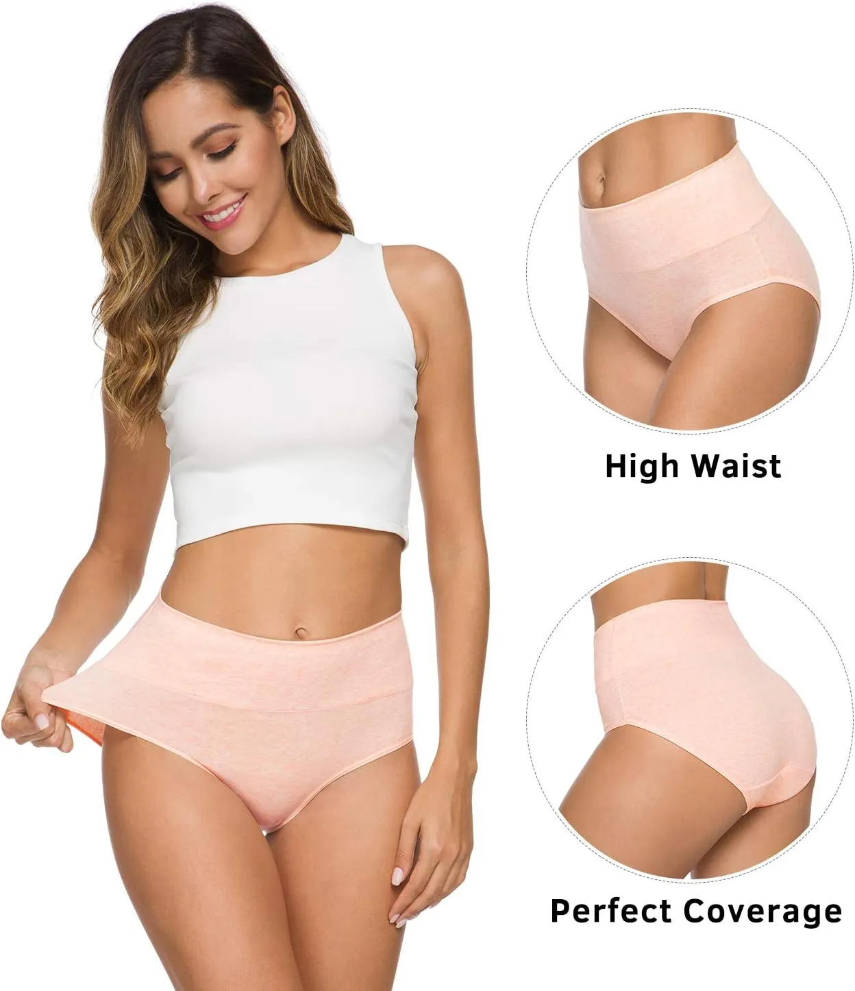 Xibing Women's Cotton Underwear Soft Breathable High Waist Briefs Full Coverage Panties Multipack