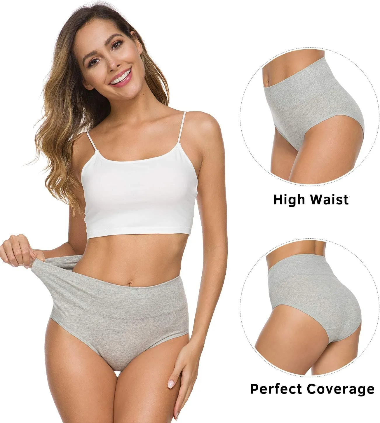 Xibing Women's Cotton Underwear Soft Breathable High Waist Briefs Full Coverage Panties Multipack