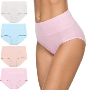 Xibing Women's Cotton Underwear Soft Breathable High Waist Briefs Full Coverage Panties Multipack