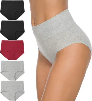 Xibing Women's Cotton Underwear Soft Breathable High Waist Briefs Full Coverage Panties Multipack