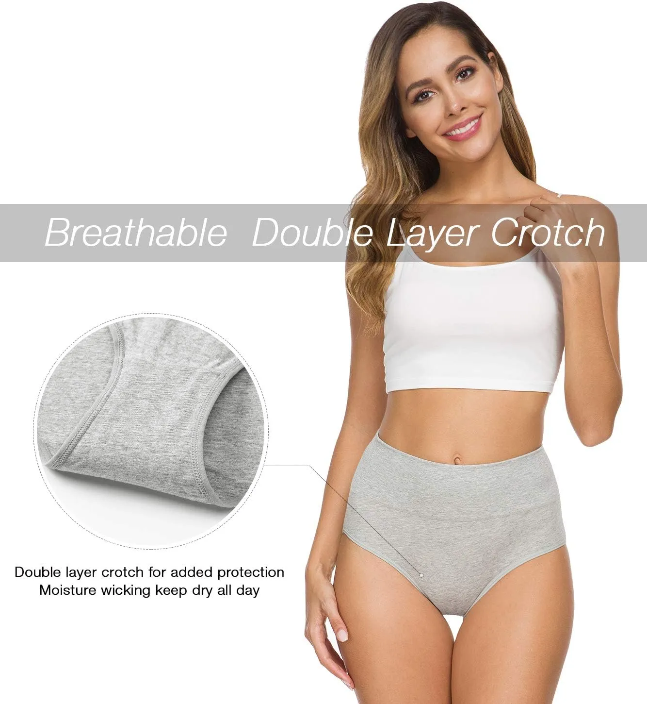 Xibing Women's Cotton Underwear Soft Breathable High Waist Briefs Full Coverage Panties Multipack
