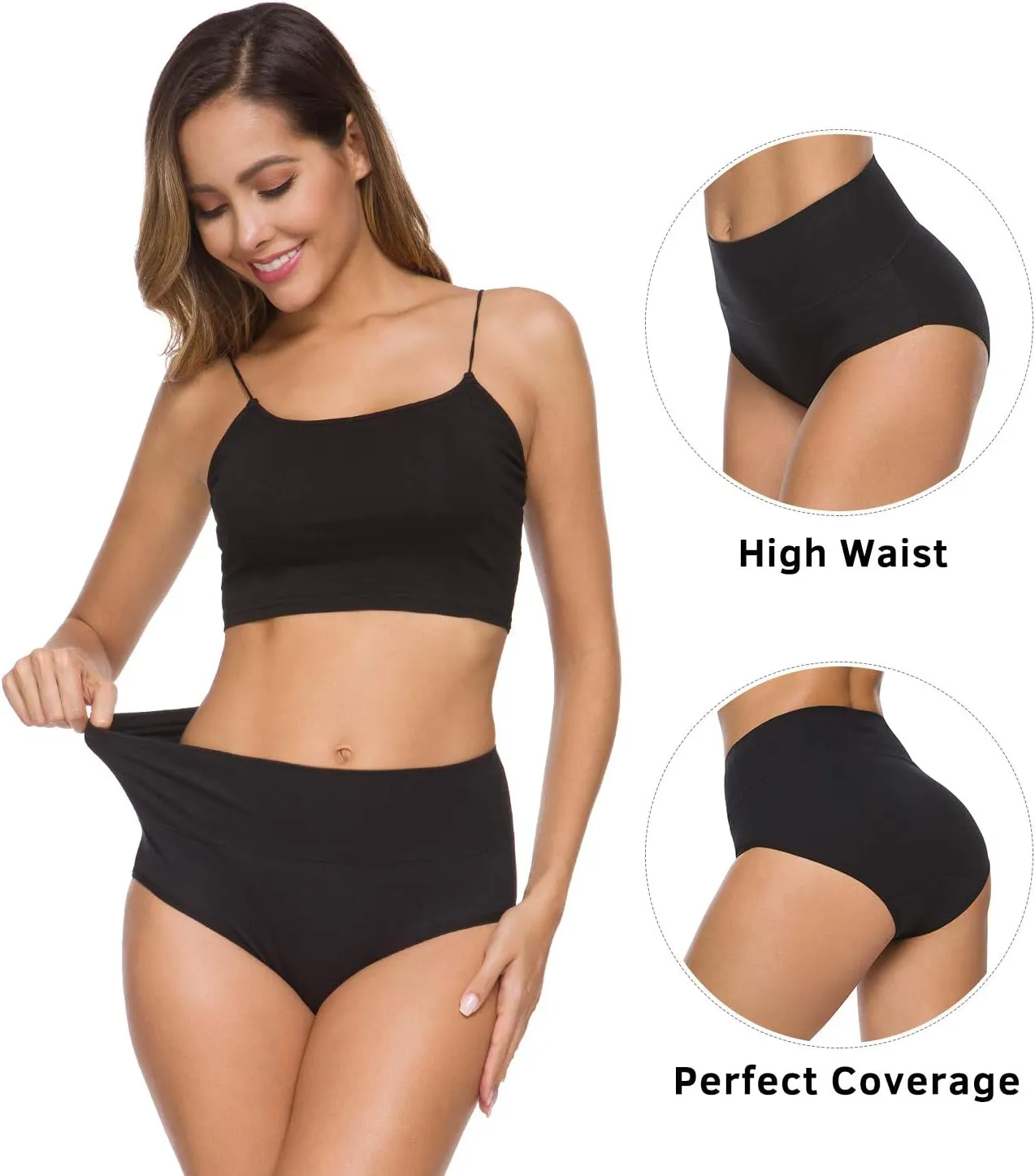 Xibing Women's Cotton Underwear Soft Breathable High Waist Briefs Full Coverage Panties Multipack