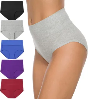 Xibing Women's Cotton Underwear Soft Breathable High Waist Briefs Full Coverage Panties Multipack