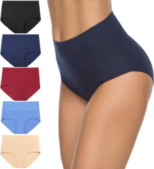 Xibing Women's Cotton Underwear Soft Breathable High Waist Briefs Full Coverage Panties Multipack