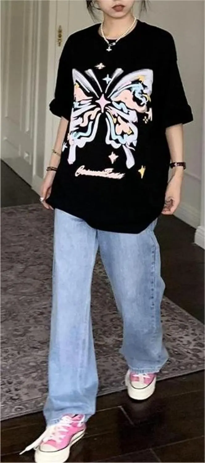 Y2k Graphic Print Tees Vintage Stamp Tee Coastal Clothes Oversized Aesthetic Tops Cute Tshirt