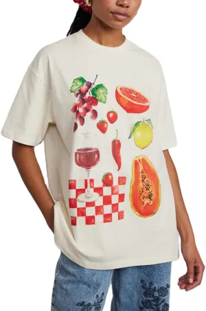 Y2k Womens Oversized Fruit Graphic Print Tees Shirts Vintage Flower Baggy Tshirt Tops Coastal Clothes Aesthetic
