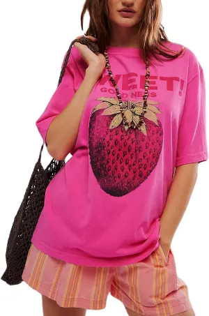 Y2k Womens Oversized Fruit Graphic Print Tees Shirts Vintage Flower Baggy Tshirt Tops Coastal Clothes Aesthetic