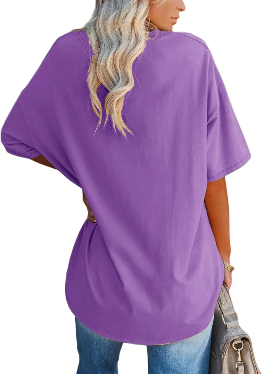 YEXIPO Women's Oversized T Shirts Summer Short Sleeve Loose Fit Casual Crewneck Plain Tunic Tops